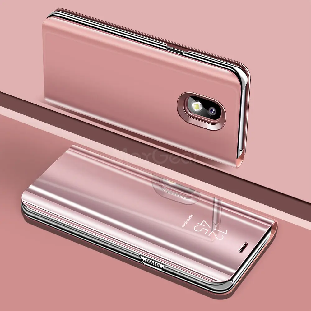 RoseGolden Умный зеркальный чехол MaxGear для samsung Galaxy J3, J4, J6, J7, J8, откидной Чехол для samsung J3, J5, J7 Pro, кожаный чехол с подставкой - Color: RoseGolden