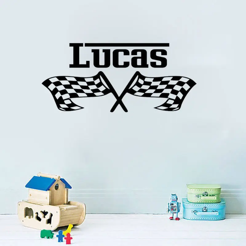 Customized Personalised Race Flags Vinyl Wall Sticker Your Name Art Decal free shipping | Дом и сад