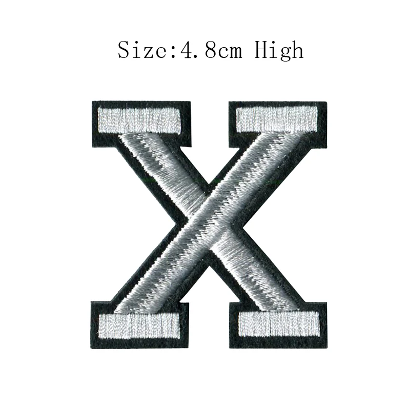 X 1 шт., A-Z, белые и черные английские буквенные надписи, смешанные, вышитые, сшитые на мешке, железные нашивки для одежды, сумки, штаны(высота 48 мм - Цвет: X
