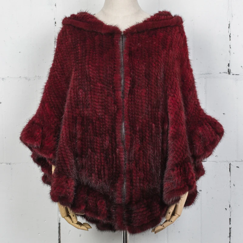 wine red Pudi CK715 Новая мода для женщин пончо из натурального меха норки вязаный пашмины шаль обёрточная бумага пончо халаты - Цвет: wine red