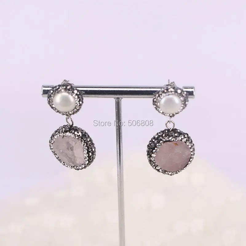 3 пары Природный розовый кварц серьги проложить кристалл горный хрусталь