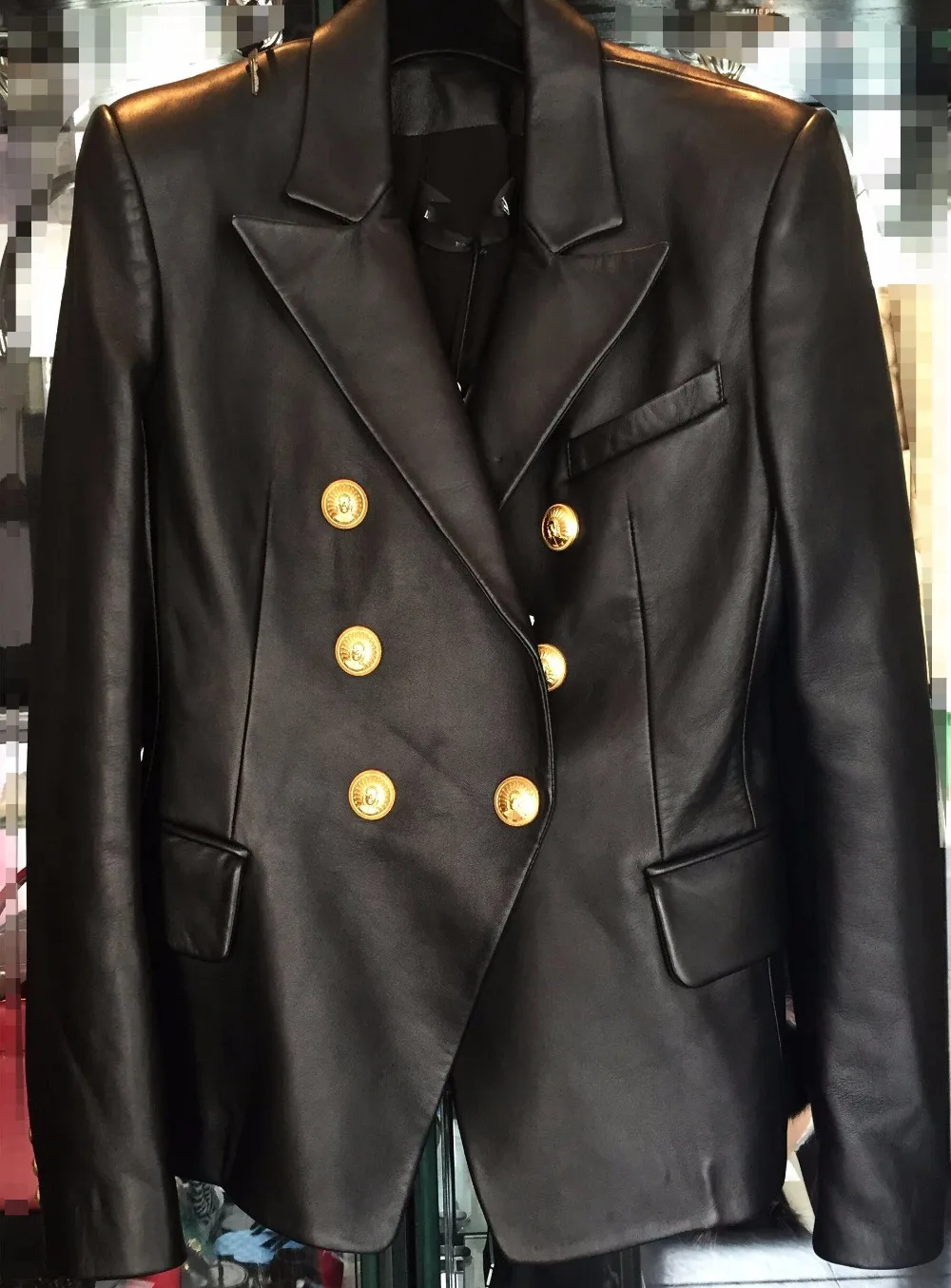 Женский двубортный Блейзер Yidora черный облегающий блейзер из натуральной овечьей кожи с золотыми пряжками