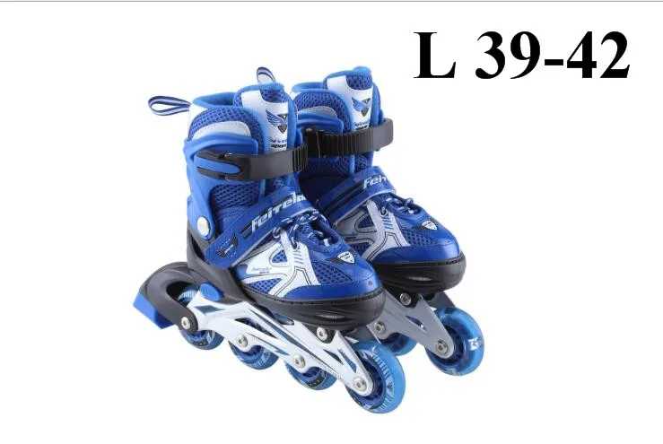 BLUE L 39-42 Высокое качество, детские роликовые коньки, обувь для катания на роликах, регулируемые мигающие колеса, Patines Inline SkateRoller, обувь для катания на коньках - Цвет: BLUE L 39-42