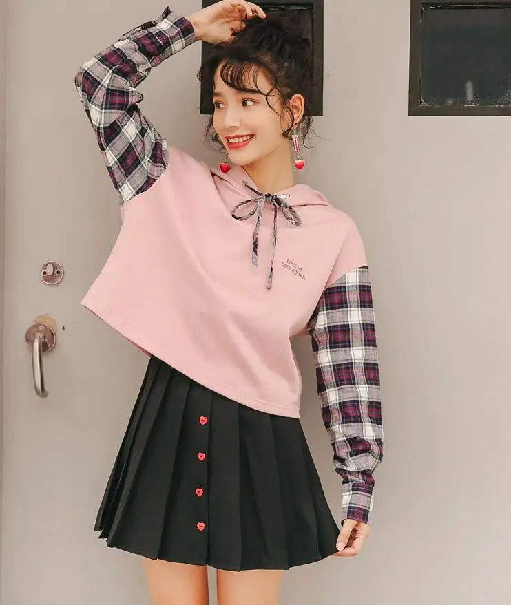 2018 осенняя и зимняя новая юбка на пуговицах с сердечками для колледжа | Женская