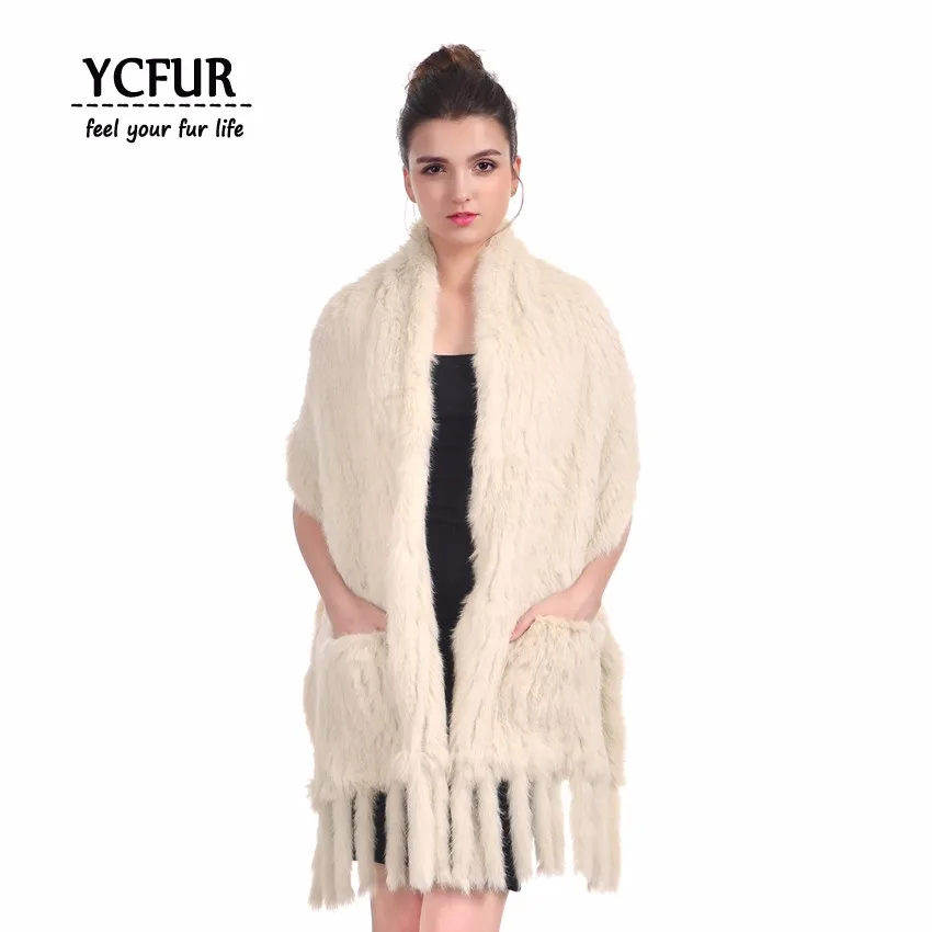 YCFUR 170 см, женские шали, шарфы, зимние, мягкие, теплые, ручная работа, вязаные, натуральный кроличий мех, шарфы, шарфы, длинный шарф с кисточками, женские