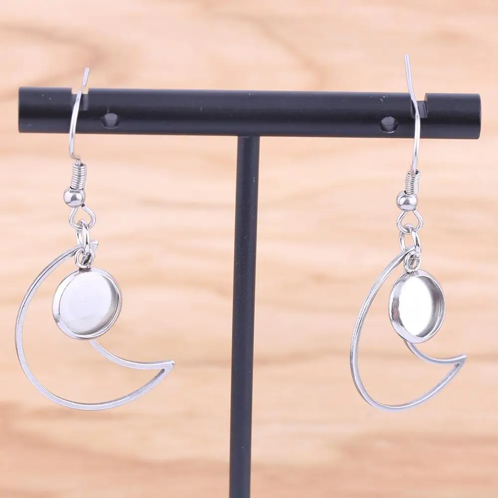 Shukaki 10 шт 8 мм нержавеющая сталь свисающие серьги основа diy Луна Подвески Кабошон