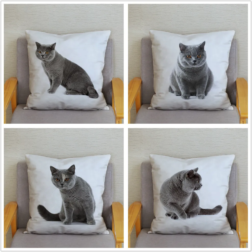 Синий британская Cat Чехол для подушки с принтом супер мягкие плюшевые 45*45 Подушка