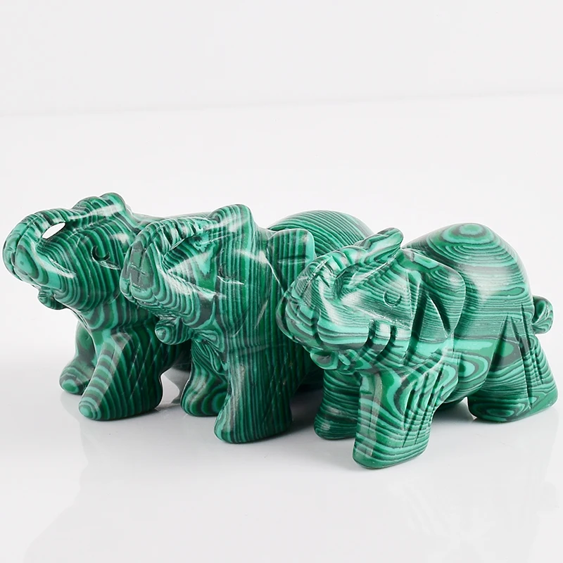2 дюйма маленькая фигурка слона ремесло резной натуральный камень Малахитовый