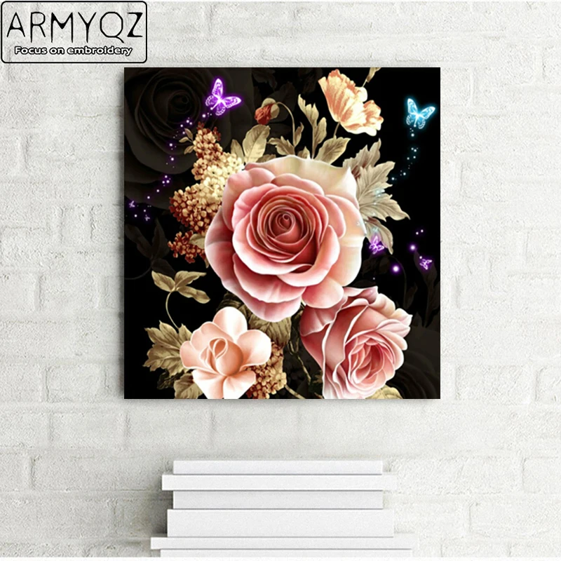 Armyqz 5D DIY Вышивка с кристаллами Наборы diamond цветы полный смолы круглый горный