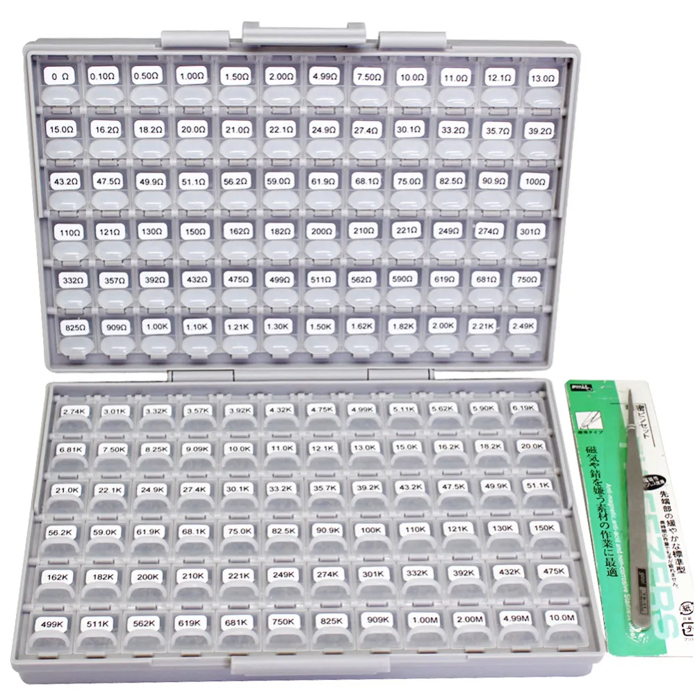 AideTek New SMD 0603 1% 144 Values Resistor Kit 10Mohm assorted  14400 BOX-ALL with lables plastic part box R06E24100