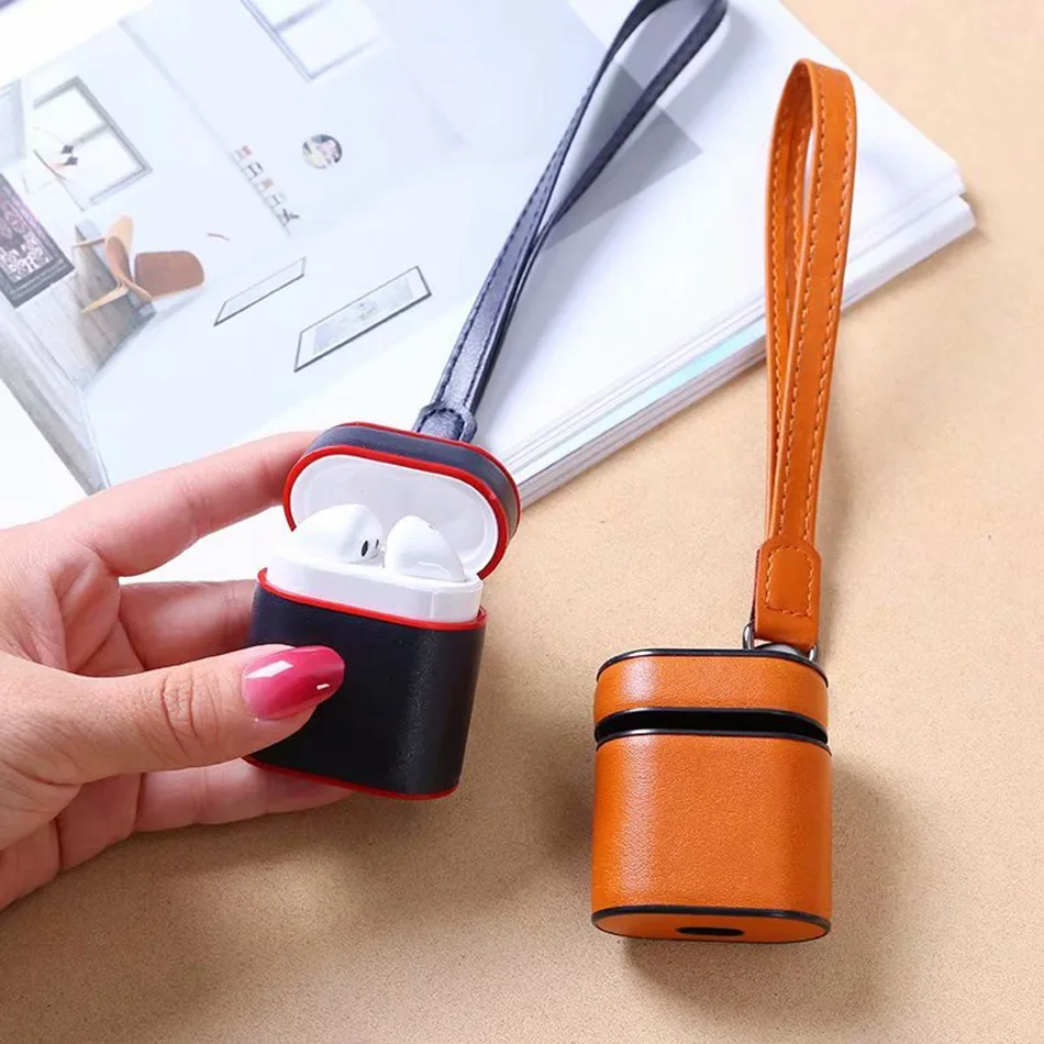 Чехол для наушников Airpods 2 кожаный чехол зарядки с ручным ремешком роскошный