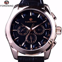forsining 2017 3 dial 6 hands rose golden case male wristwatch genuine leather band mens watch top brand luxury automatic watch