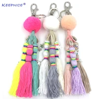bohemia car key chains lanyards key ring key finders beads tassel pompous tassels pendants bag rings keychains for woman summer
