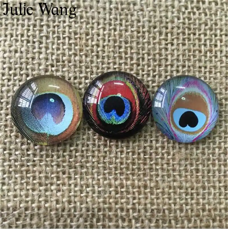 Julie Wang 50PCS 8-15mm Peacock Feather Mixed Cabochons Glass Flatback Necklace Bracelet Jewelry Making Accessory | Украшения и