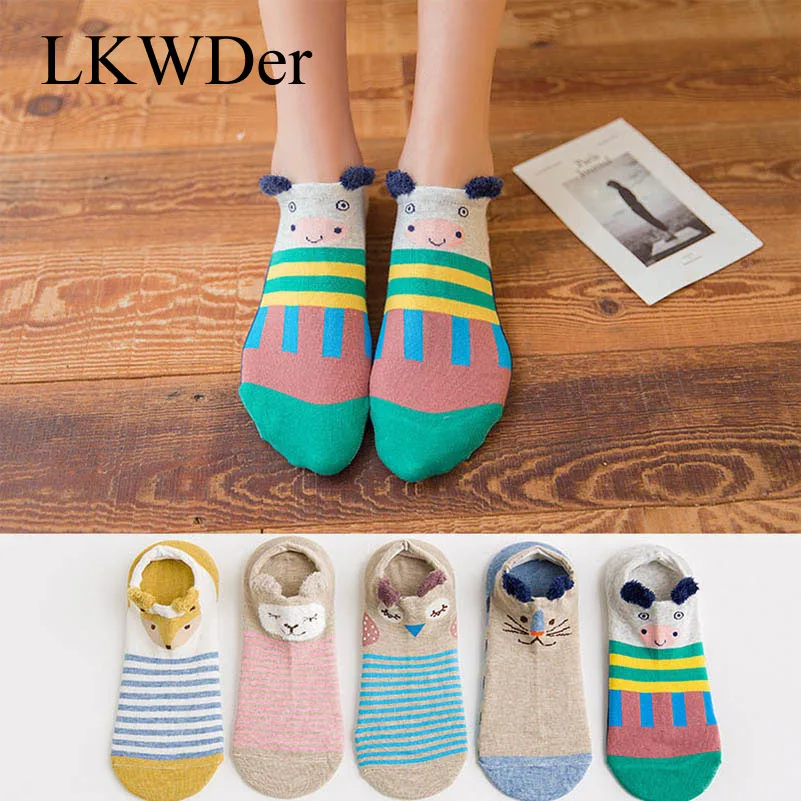 Милые носки хлопковые с забавным рисунком 5 пар женские низкие милыми объемными