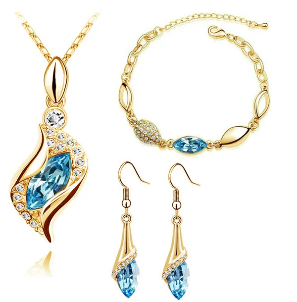gold oceanblue Angel hawk Eyes австрийский кристалл кулон браслет серьги ожерелье Подарки для женщин влюбленных модные Ювелирные наборы Прямая поставка - Окраска металла: gold oceanblue
