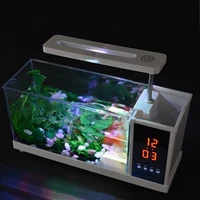 usb desktop mini fish tank aquarium usb aquarium led lamp light lcd display screen clock fish tank aquarium fish tanks white