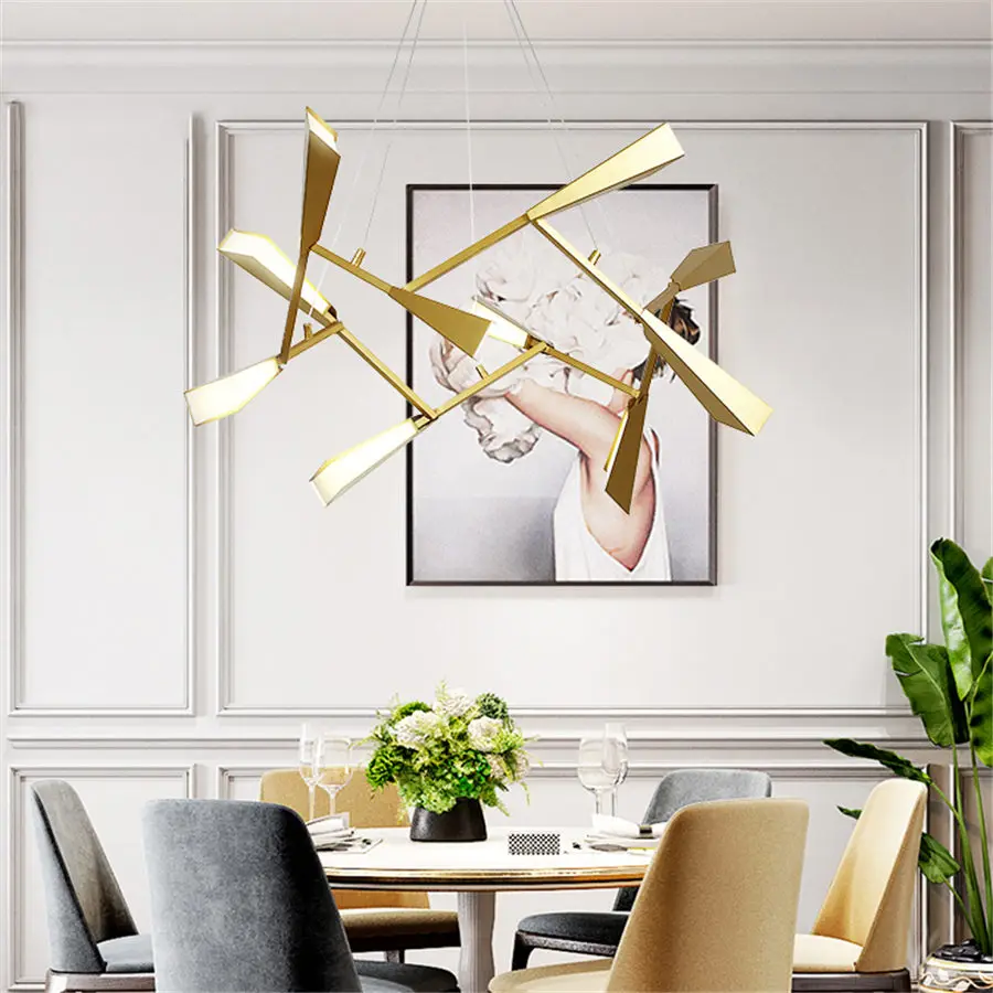 Скандинавские подвесные светильники в форме листьев бамбука золотого цвета для