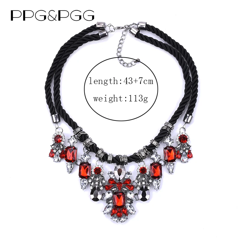Женское винтажное ожерелье чокер Синий Красный Кристалл Стразы Черная веревка