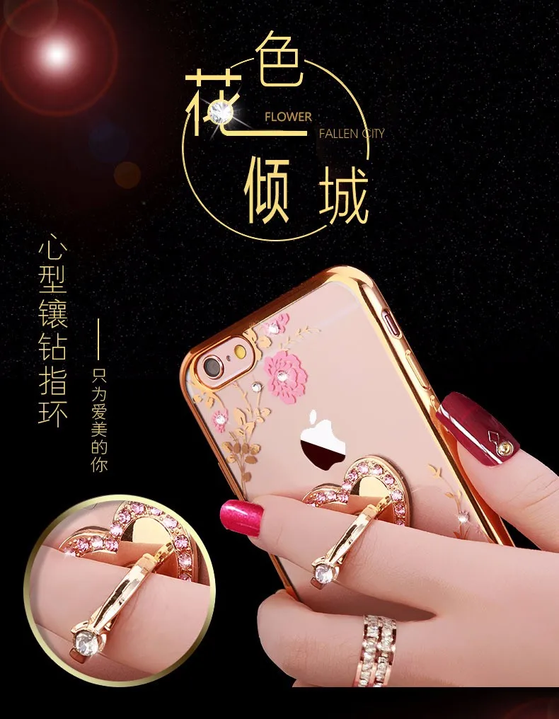 Kerzzil Bling Diamond цветочный держатель чехол для телефона для iPhone 7 6 6S Plus мягкий TPU прозрачный чехол для iPhone X XR XS Max 8 7 Plus 5 SE