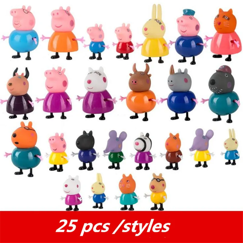 25pcs 25 шт./компл. Свинка Пеппа Джордж Familyandfriend упаковка папа мама фигурка оригинальная Pelucia аниме игрушки подарок - Цвет: 25pcs
