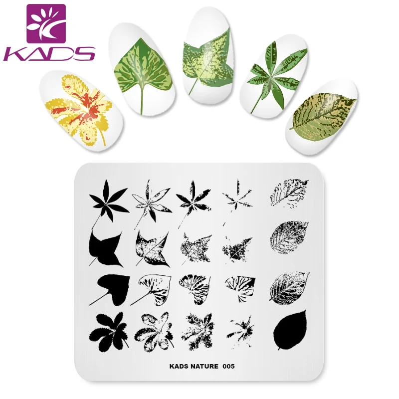 KADS природа 005 напечатка различных листьев изображения клена шаблоны DIY шаблон изображения трафарет Красота Инструменты ногтей штамп пластины