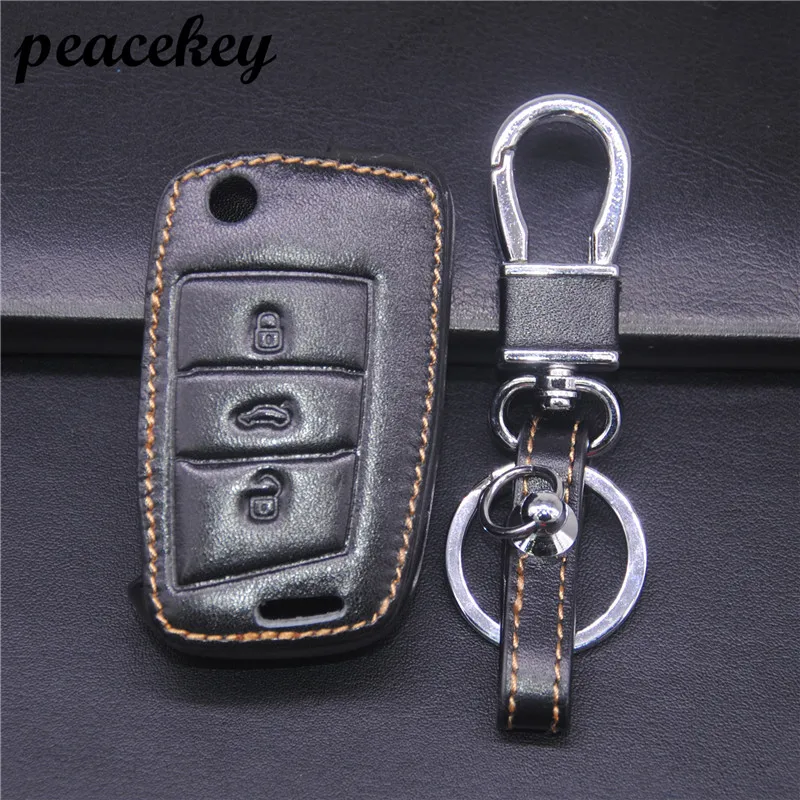 Кожаный чехол для автомобильных ключей Volkswagen VW Golf 7 MK7 Skoda Octavia A7 Seat Leon Ibiza Key