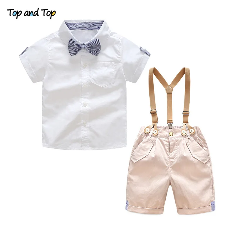 Top and Summer Toddler Baby Boys Clothing Sets Short Sleeve Bow Tie Shirt+Suspenders Shorts Pants Formal Gentleman Suits |