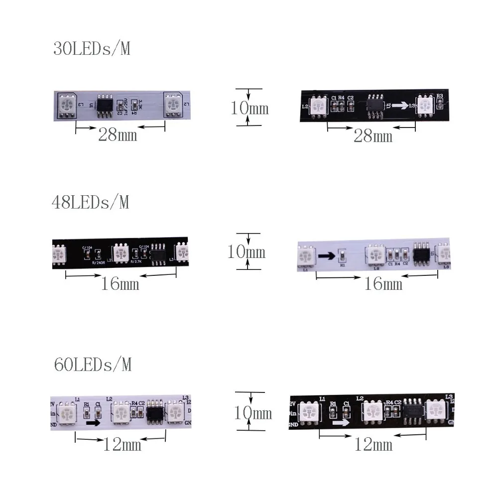 1 м/2 м/3 м/4 м/5 м WS2811S WS2812B 30/60/144 пикселей/светодиодов/м умная светодиодная Пиксельная полоса, черная/белая печатная плата, WS2812 IC, IP30/IP65/IP67 DC5V 12V
