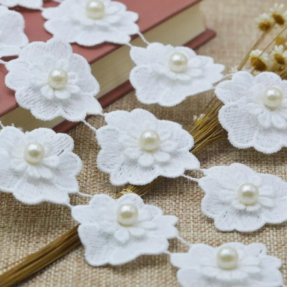 KALASO 10x Белый жемчуг цветок ручной работы вышитый бисером кружевной край отделка