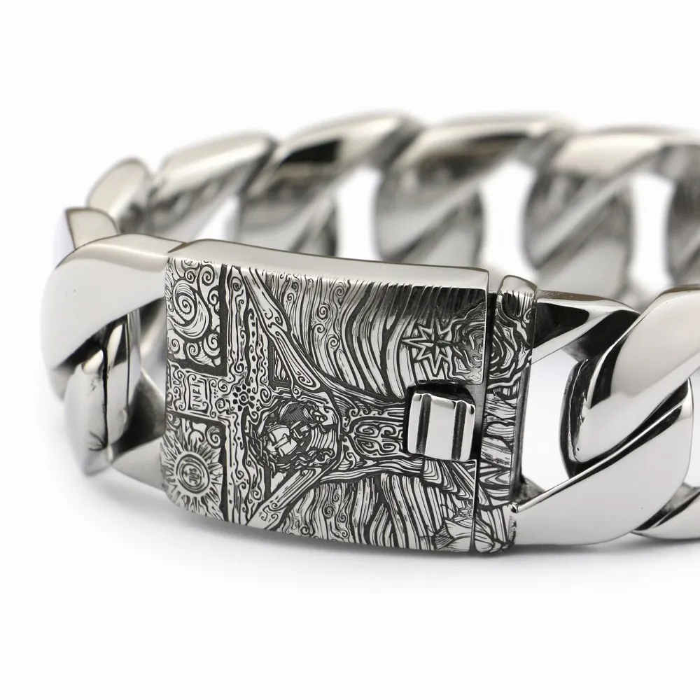 Deep Engraved Stainless Steel Jesus Crucifix Cross Mens Biker Bracelet 5D201A|Цепочки и браслеты| |