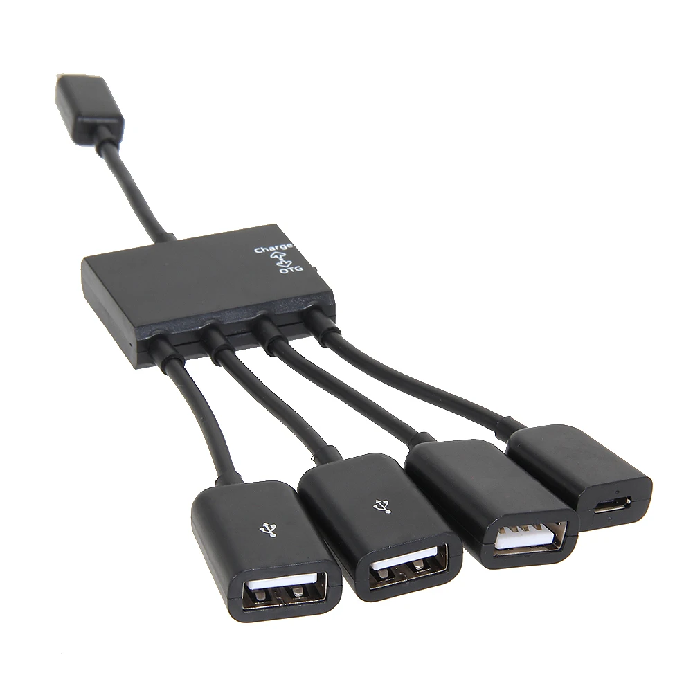 Универсальный черный 4-портовый зарядный OTG-концентратор ALLOYSEED с Micro USB для