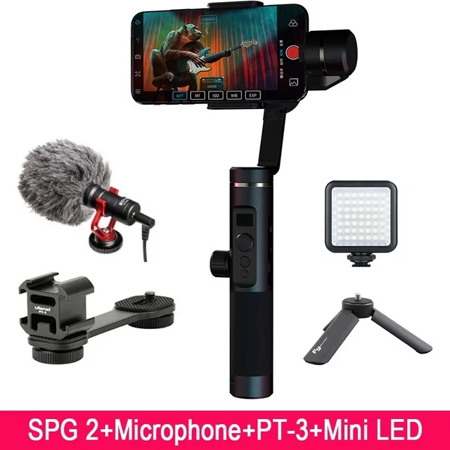Feiyu SPG 2 3-осевой ручной шарнирный стабилизатор для камеры для телефона iphone 7 X gopro hero 7 3/4/5 Pk Zhiyun Smooth Q 4 DJI Osmo mobile 2 - Цвет: add stand light Mic