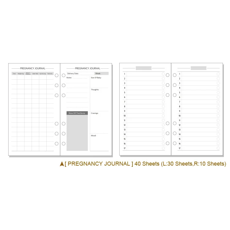 PREGNANCY JOURNAL Блокнот NEVER Spiral, наполнитель, бумага А6, планировщик, Еженедельный план, сетка, точка, линия, вставки, дневник, книга, внутреннее ядро, 40 листов, канцелярские принадлежности - Цвет: PREGNANCY JOURNAL