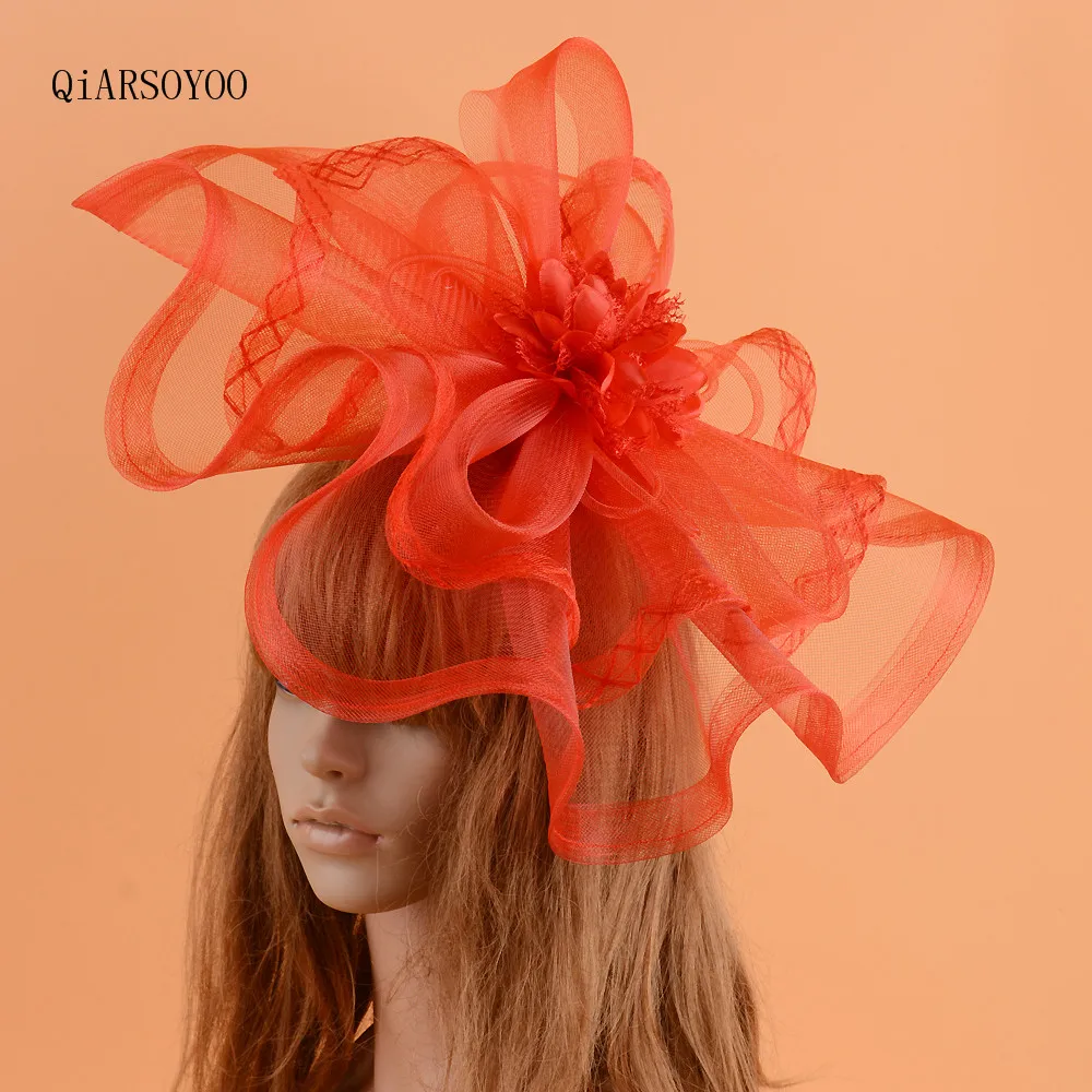 Винтажная красная Вуалетка Свадебная шляпка для женщин большая модная сетчатая