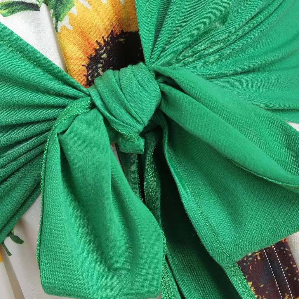 Летнее платье с принтом подсолнуха узел в виде банта Verband Criss Cross Crop Tops праздничные