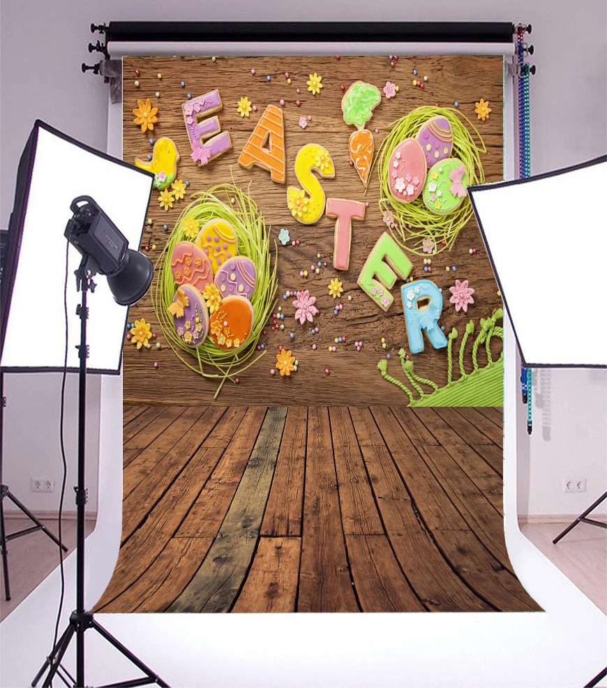 Laeacco Easter Egg Flowers Wall Wooden Floor Photo Backgrounds Customized Vinyl Digital Photographic Backdrops For Studio | Электроника