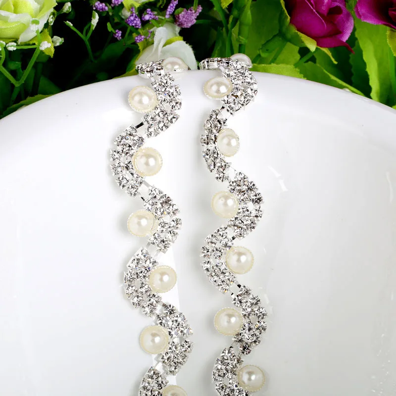 1 ярд Блестящий горный хрусталь имитация жемчуга цвета слоновой кости костюм