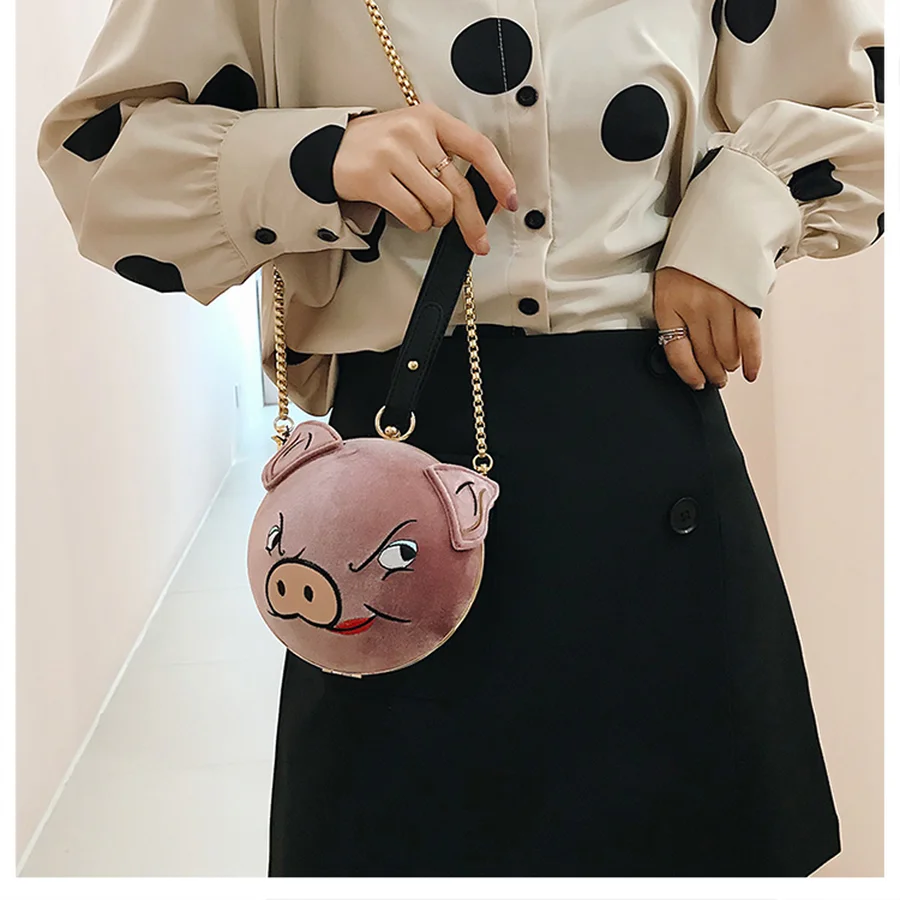 Забавная бархатная форма поросенок вышитая женская сумка на плечо модная