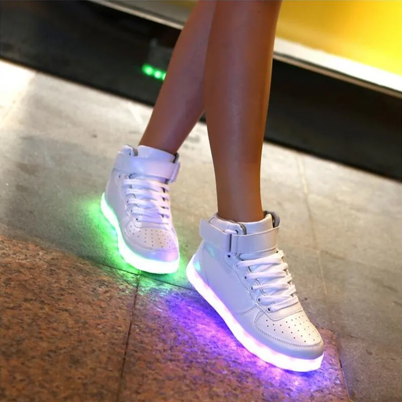 Nice Unisex Led Shoes Luminous Men Fashion high-top Light UP LED Male For Adults Plus Size 27-66 Super Homme | Обувь