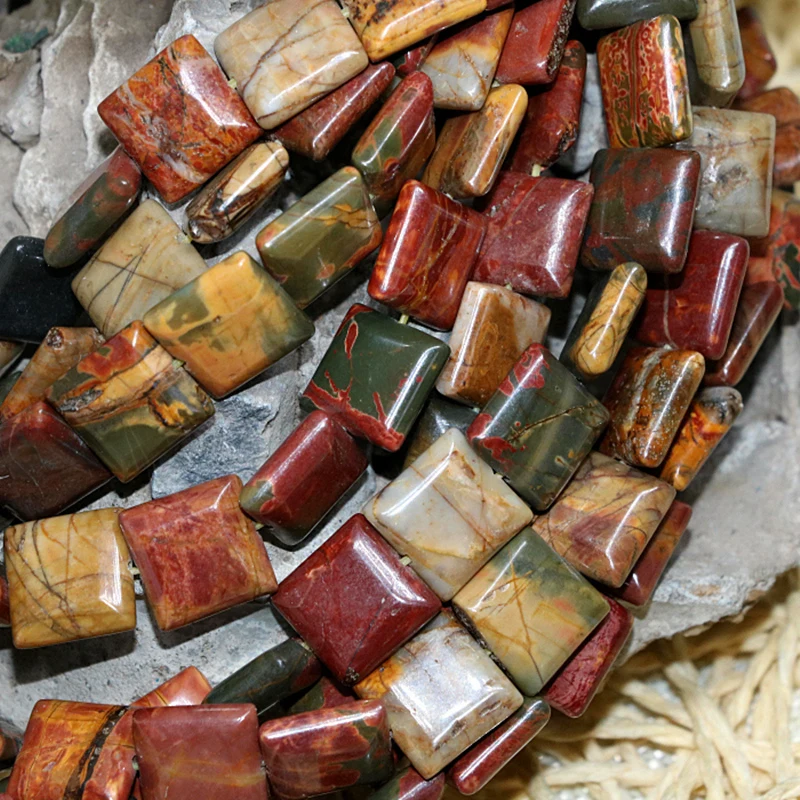 12mm 14mm top quality natural picasso stone square shape loose beads fit diy necklace bracelet jewelry making 15inch B378 | Украшения и