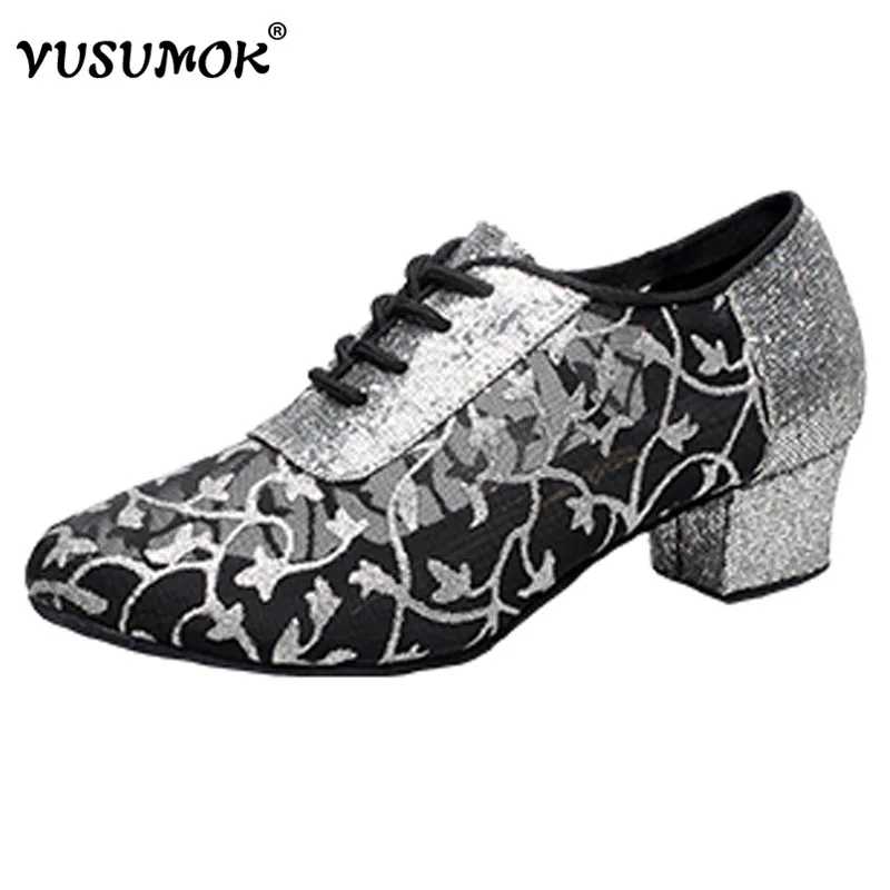 

VUSUMOK Women Dance Shoes Modern Latin Tango Salsa Ballroom Shoes Soft Air Mesh Comfortable Ladies Square Heels 4cm Plugs size