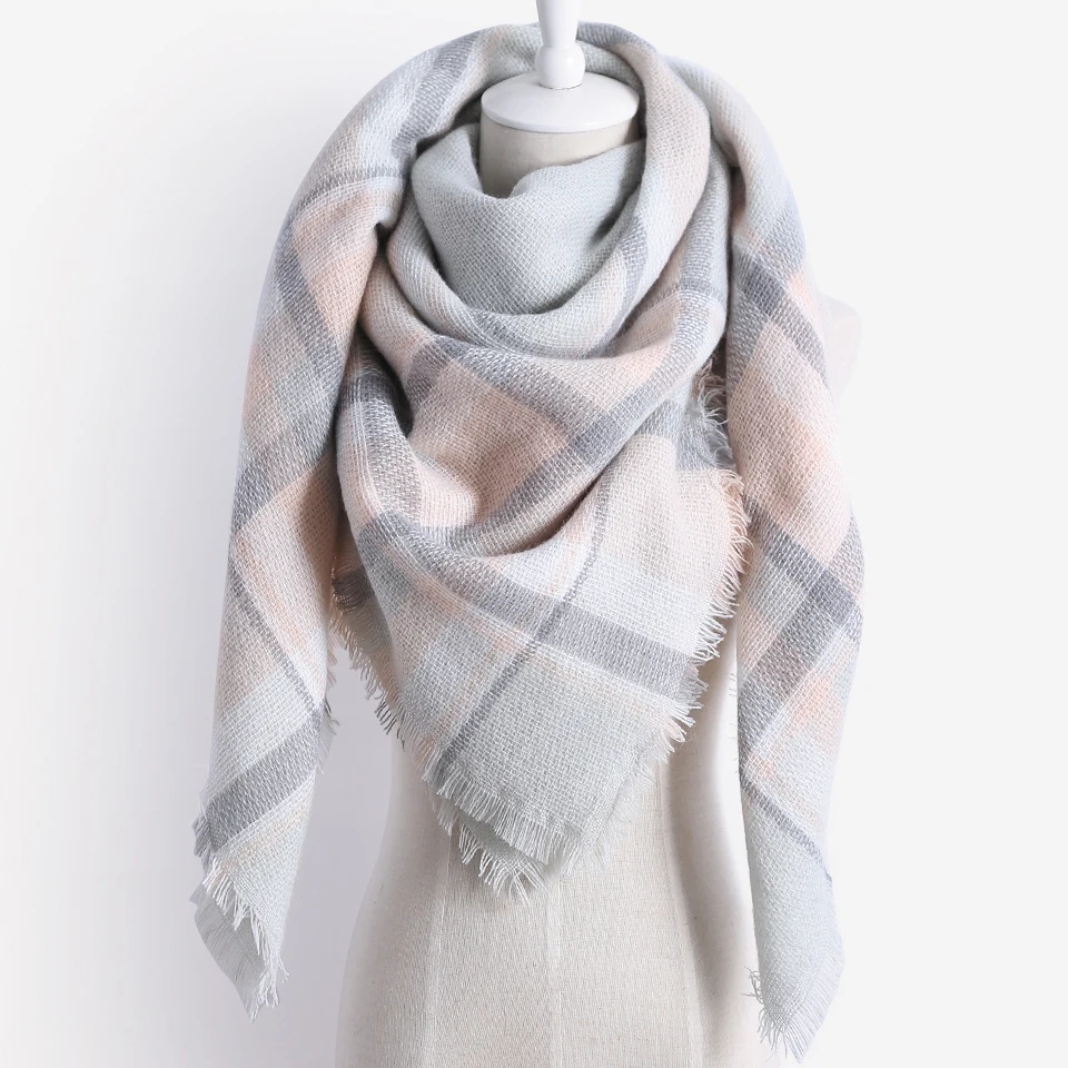 Женский шарф теплый акриловый решетчатый большая накидка зимний шаль Прямая