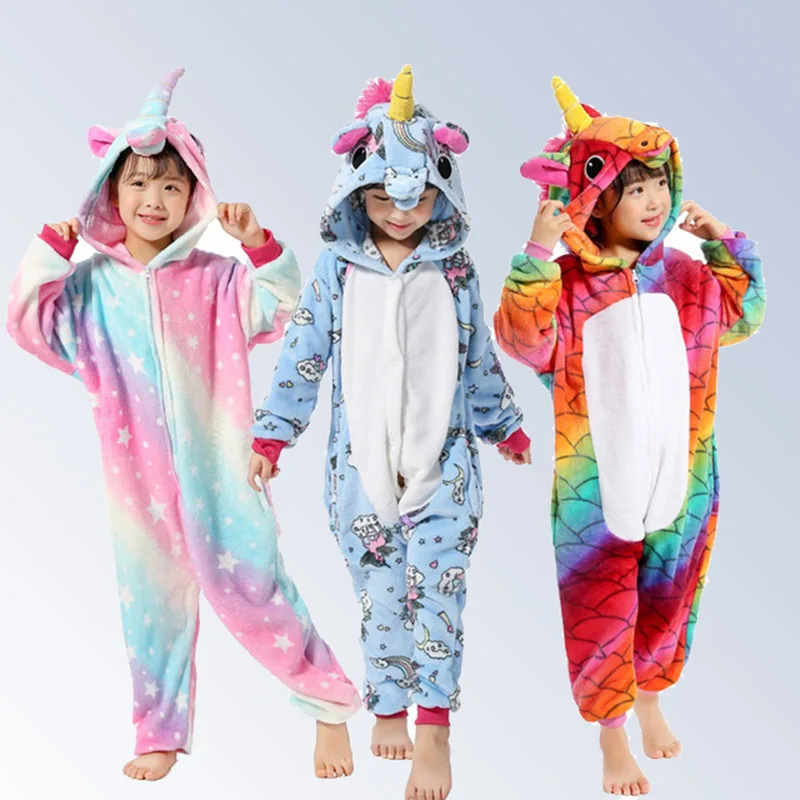 NewKigurumi Unicorn Pajamas for Boys Girls Pyjamas Animal Pegasus Pijamas Onesies Winter Kids Children Sleepwear | Мать и ребенок