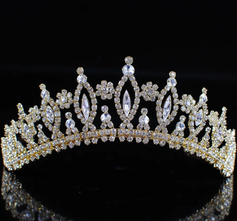 

Vintage Wedding Bridal Tiaras Handmade Crowns Clear Crystal Rhinestones Party Prom Pageant Gold Headband Hair Accessories