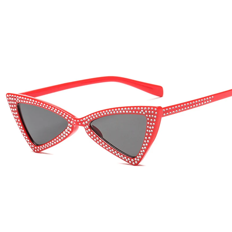 ALIKIAI Diamond Triangle Sunglasses Women Brand Luxury Crystal Cat Eye Ladies Small Black Angry Sun Glasses Oculos | Аксессуары для