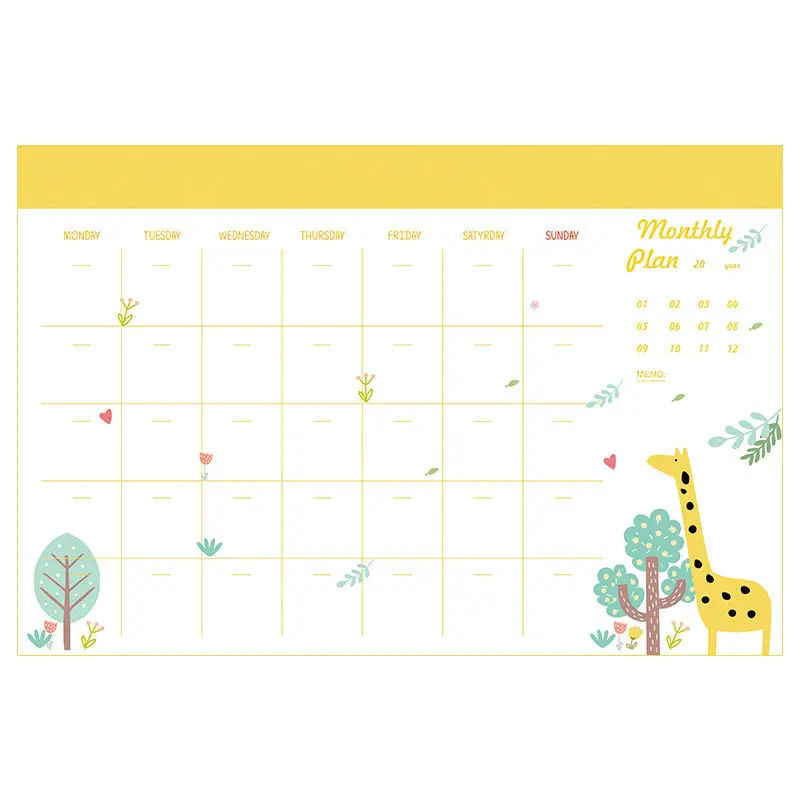 Coloffice корейский 2 шт. милые Креативные животные лес ежемесячный график 30-дневный