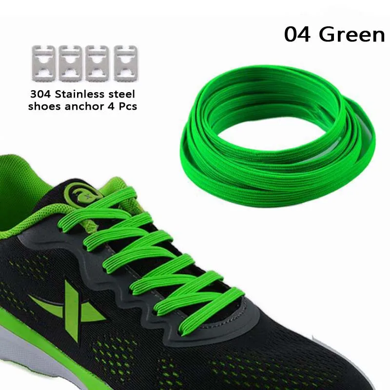 4 Green Новинка; 1 пара; эластичная шнуровка с металлическим замком без галстуков; шнурки для взрослых и детей; кроссовки с металлической пряжкой; шнурки; спортивная обувь со шнуровкой - Цвет: 4 Green