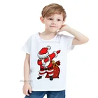 Лето 2018, Забавные футболки для девочек и мальчиков, Детская футболка с рисунком Санты, Детская мультяшная одежда на Рождество, ooo5112