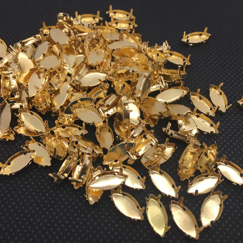 

5x10mm,6x12mm,4x15mm,7x15mm,9x18mm,13x27mm,17x32mm Navette Metal White K/ Gold Claw Setting For Sewing On Horse Eye Stone